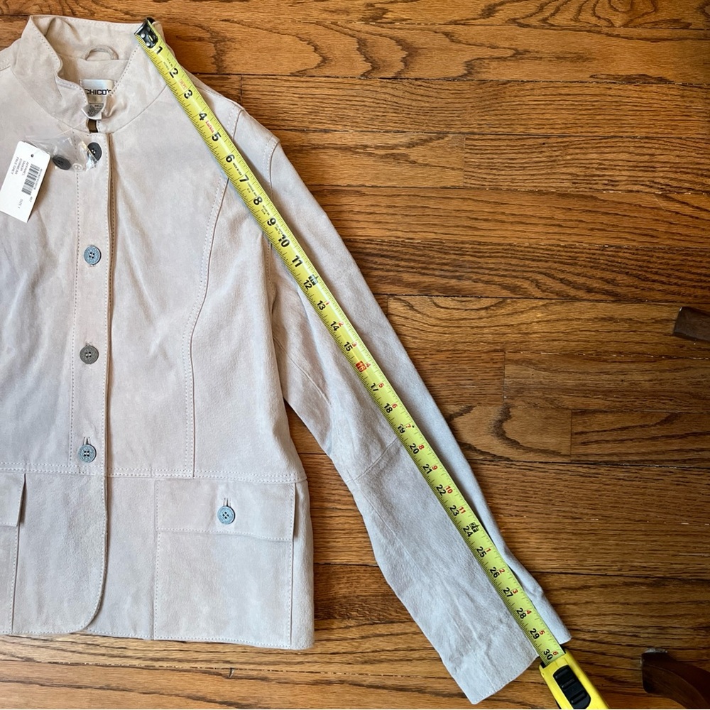 Chicos Women’s Suede Gray Jacket Sz 1 Button Front Military Mandarin Collar NWT - Picture 9 of 12